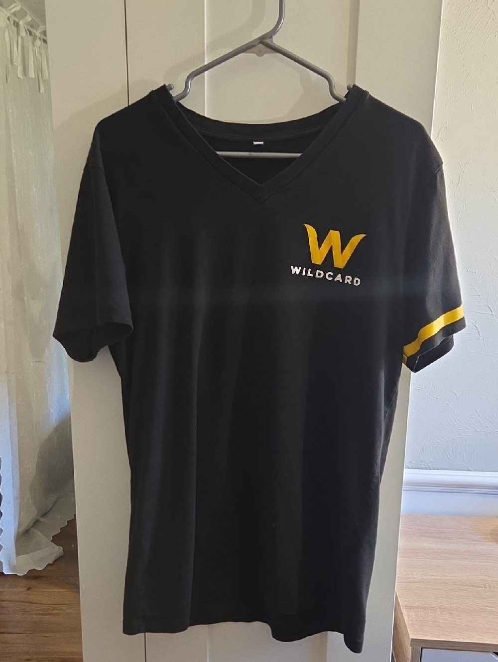 WILDCARD Black V-Neck T-Shirt with Yellow Logo